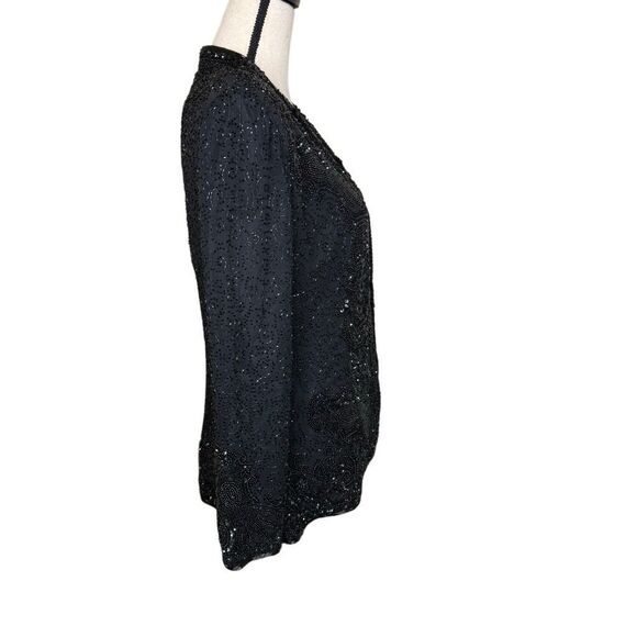 Vintage Niteline Della Roufogali Black Silk Beaded Evening Jacket Size S - Picture 6 of 16